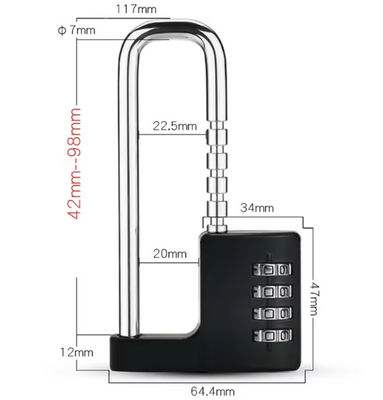 ODM 추가 50mm 긴 셔클 패들록 기상 방지 기계 U 조합